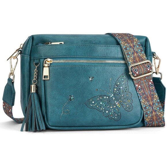 Handbags - Women’s 07-peacock Blue Leather Purse Crossbody Bag Handbags Butterfly Design